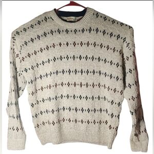 Vintage Fieldlmasters Men's Beige Patterned Crewneck Sweater
